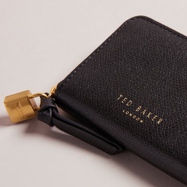 Women's Wesmin-Padlock Detail Small Leather Purse Black