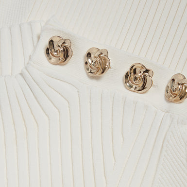 CANDIIC: Ribbed Knit Button Detail Column Dress