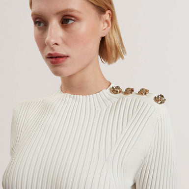 CANDIIC: Ribbed Knit Button Detail Column Dress