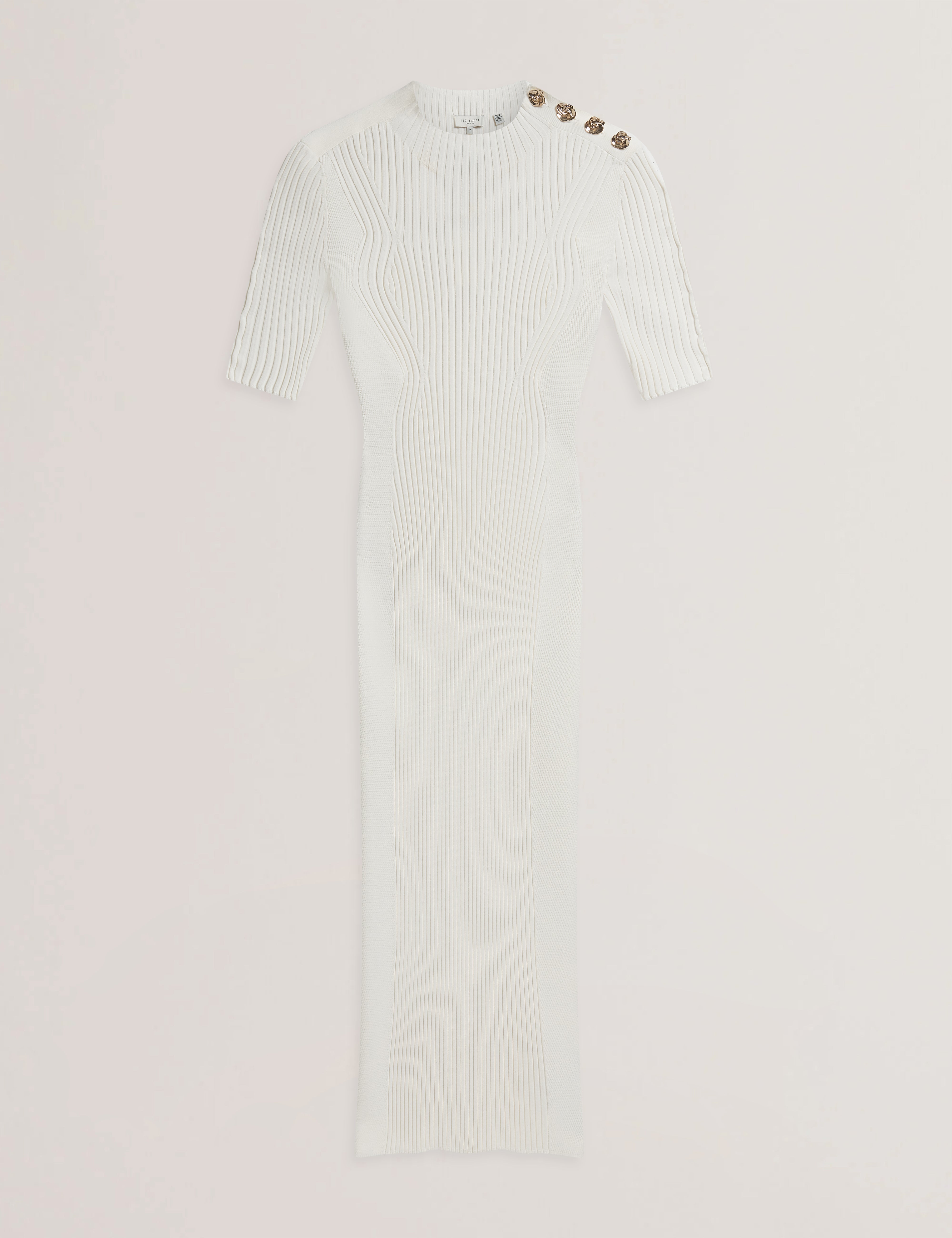 CANDIIC: Ribbed Knit Button Detail Column Dress