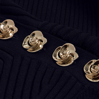 Women's CANDIIC-Ribbed Knit Button Detail Column Dress