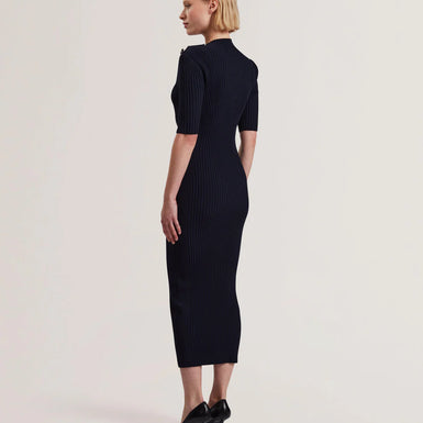 Women's CANDIIC-Ribbed Knit Button Detail Column Dress