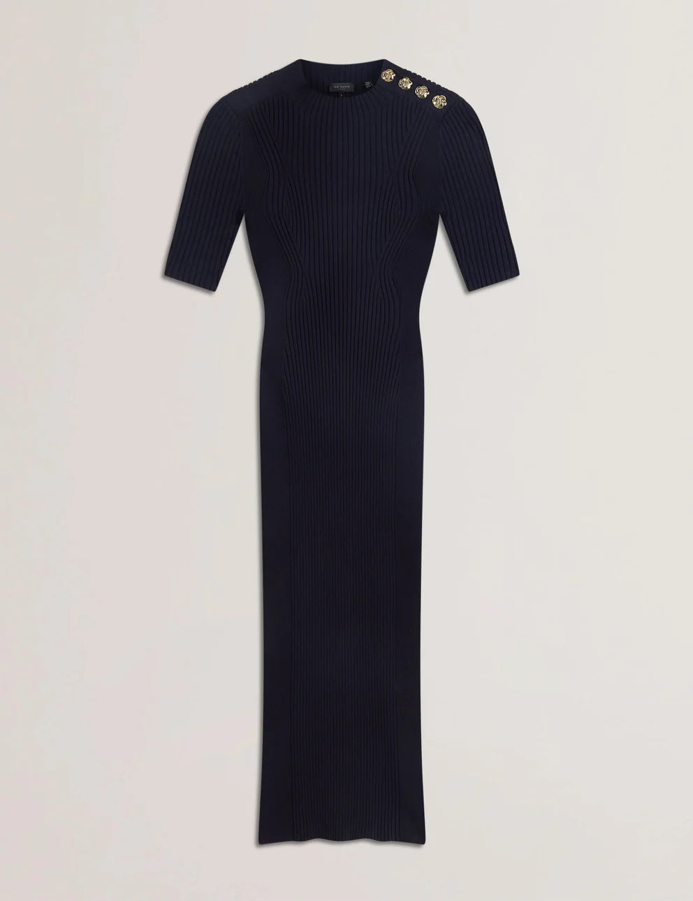 Women's CANDIIC-Ribbed Knit Button Detail Column Dress