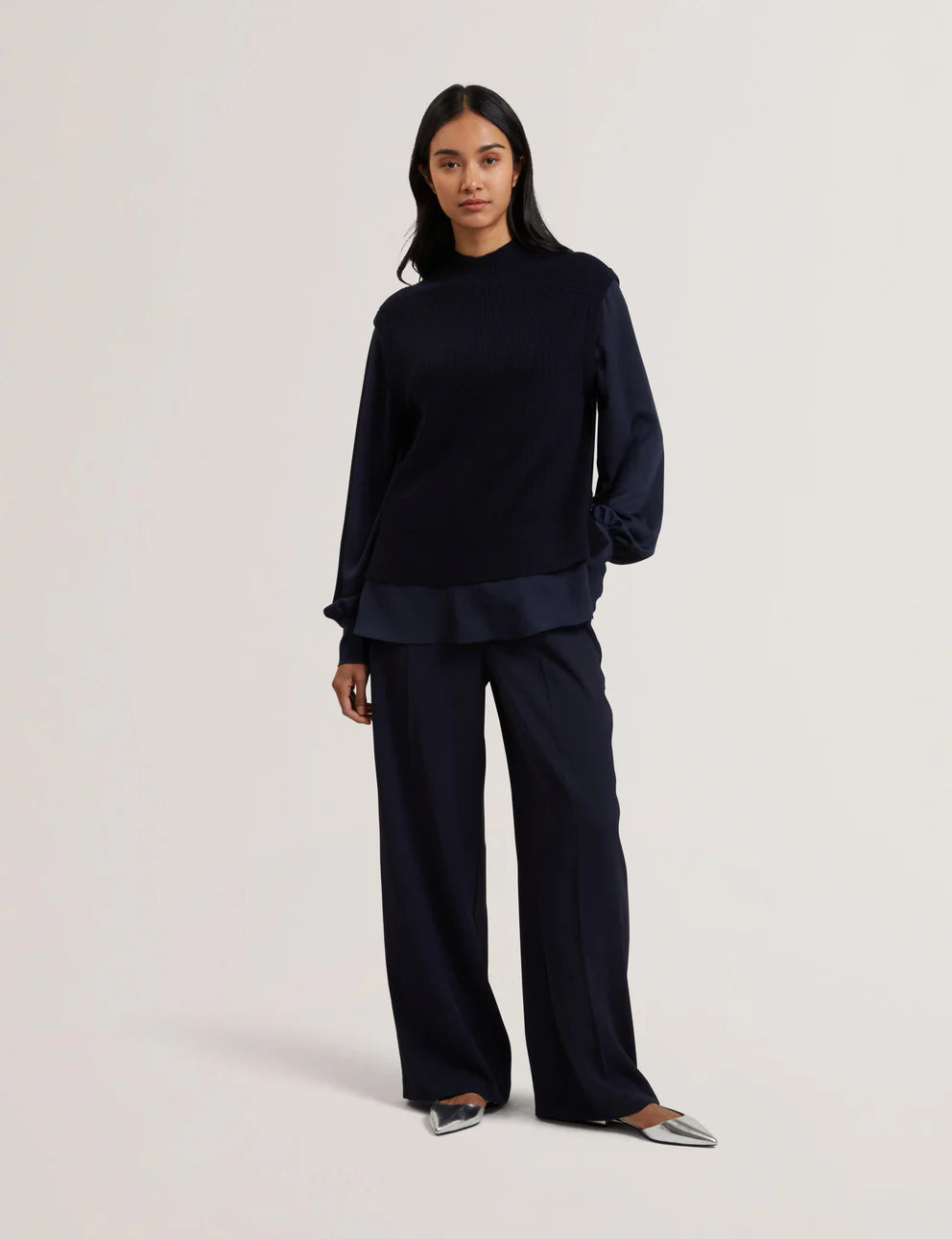 Womens CAYCEY-Woven Sleeve Knitted Jumper