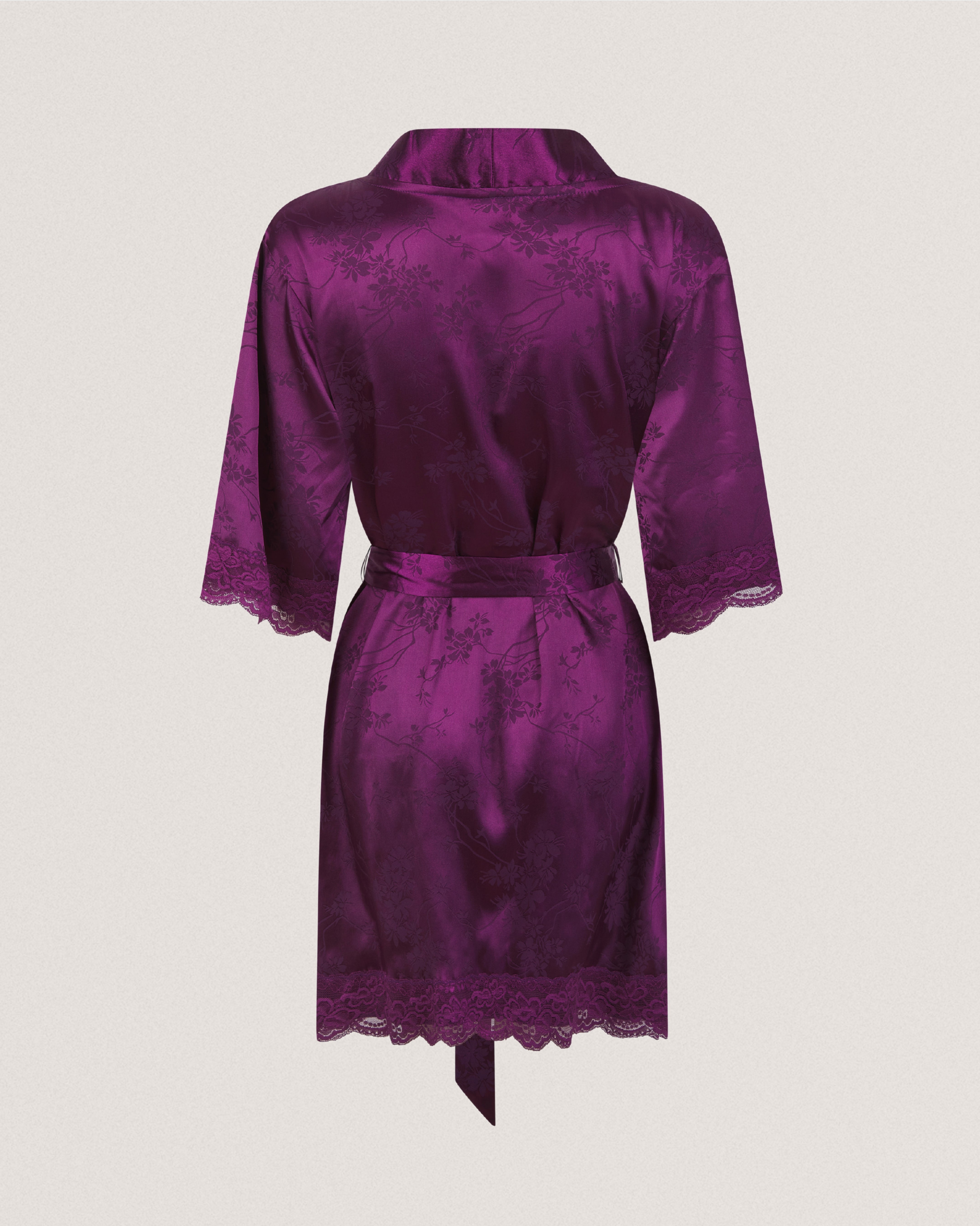 CLARA: Satin Lace Trim Kimono Dressing Gown
