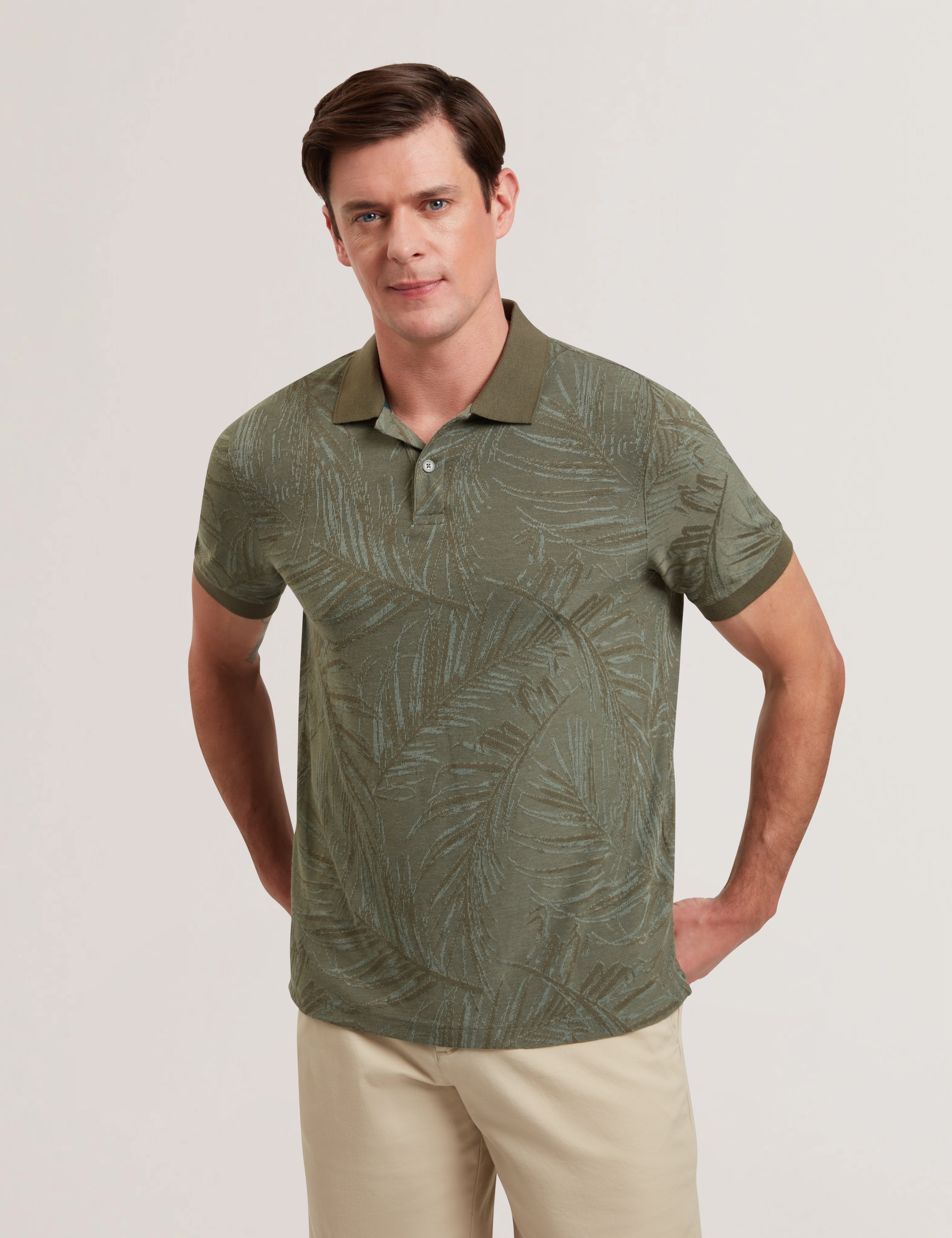 Men's EDWINE-SS Regular Leaf Print Polo