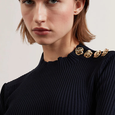 Womens EELIIA- Rose Button Detail Short Sleeve Top