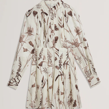 Women's ELODIZA-Linen Silk Pleated Mini Dress Ivory