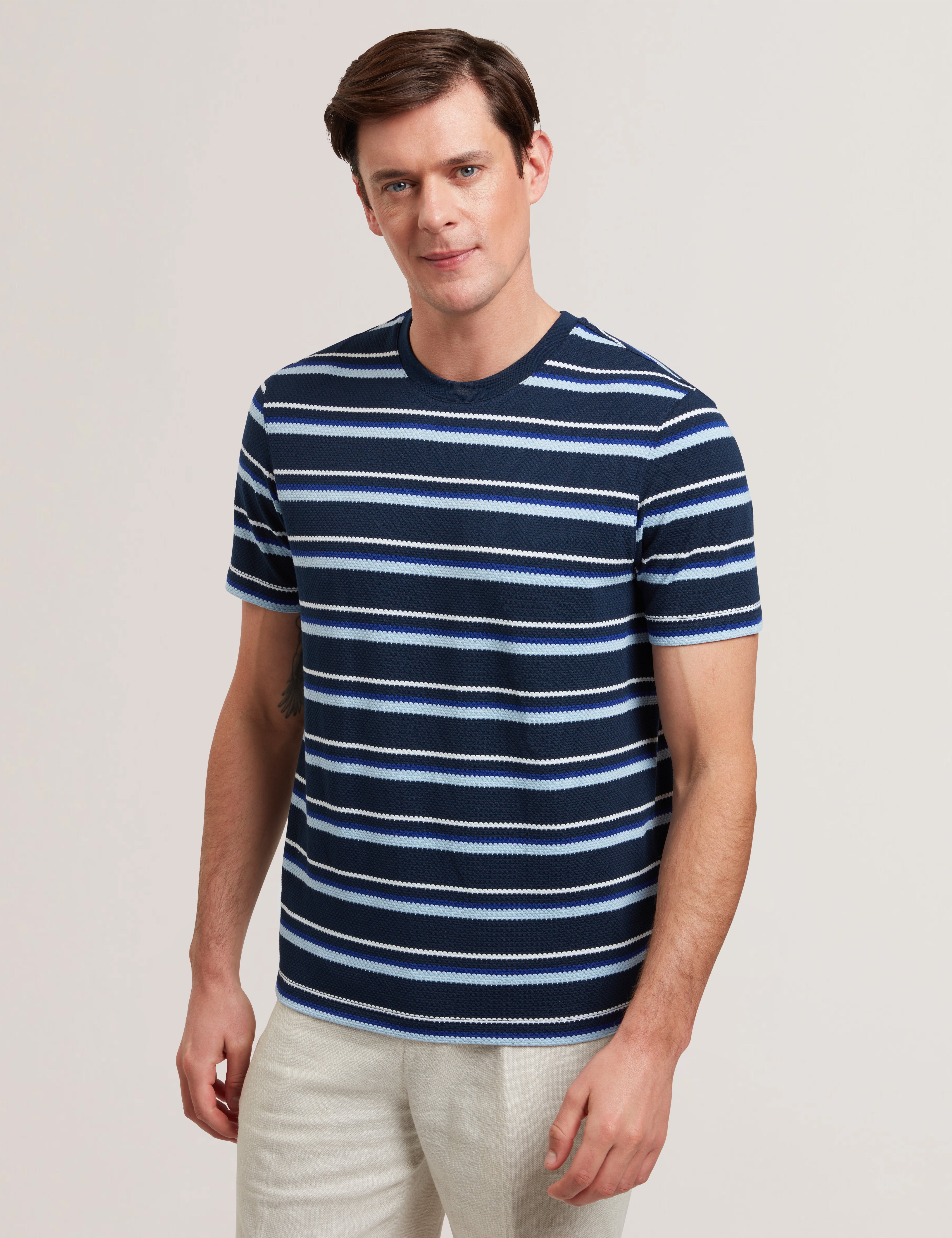 Men's GORANO-SS Textured Striped T-Shirt