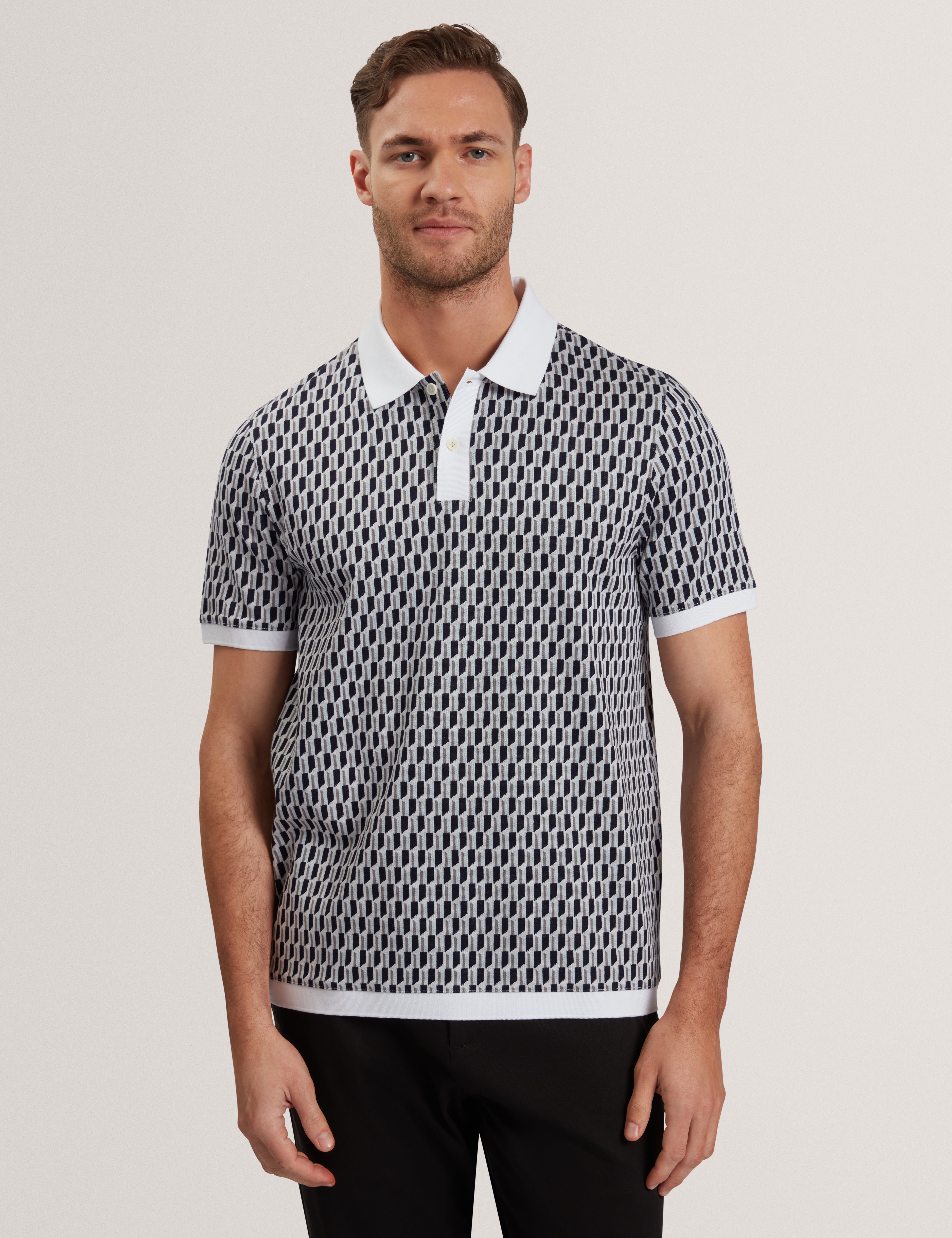 Mens HAMISHS-SS Jacquard Stripe Geo Polo