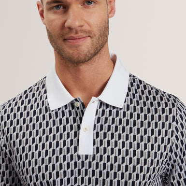 Mens HAMISHS-SS Jacquard Stripe Geo Polo