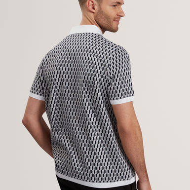 Mens HAMISHS-SS Jacquard Stripe Geo Polo