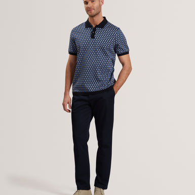 Men's HAMISHS-SS Jacquard Stripe Geo Polo Navy