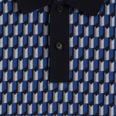 Men's HAMISHS-SS Jacquard Stripe Geo Polo Navy