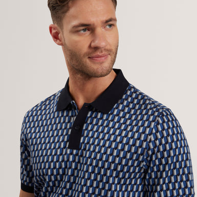 Men's HAMISHS-SS Jacquard Stripe Geo Polo Navy