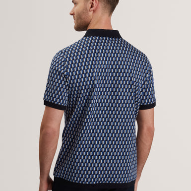 Men's HAMISHS-SS Jacquard Stripe Geo Polo Navy