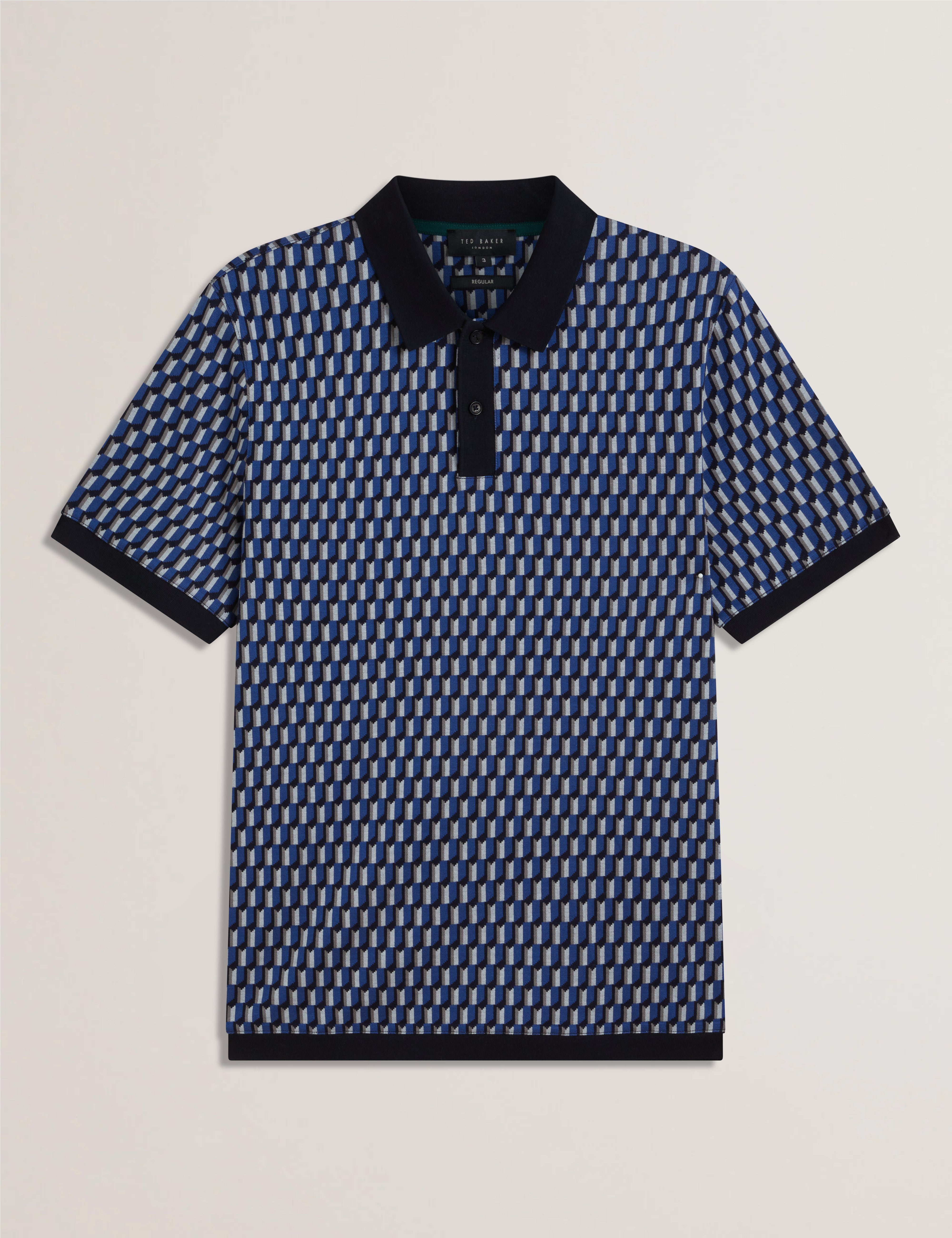 Men's HAMISHS-SS Jacquard Stripe Geo Polo Navy