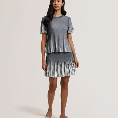 Women's HETHRR-Textured Stripe Fluted Sleeve Tee Navy