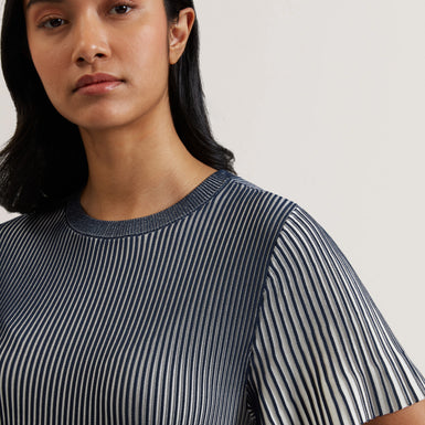 Women's HETHRR-Textured Stripe Fluted Sleeve Tee Navy