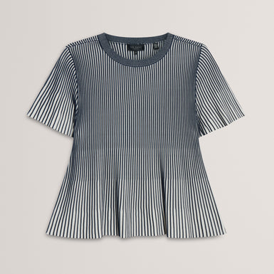 Women's HETHRR-Textured Stripe Fluted Sleeve Tee Navy