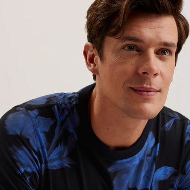 Men's Vendis-Ss Regular Fit Floral Printed T-Shirt Navy