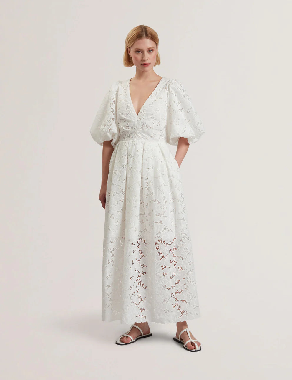 Womens KEETIA-Balloon Sleeve Midi Dress