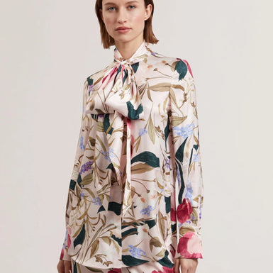 Women's LEEYAA-Floral Printed Tie Front Blouse