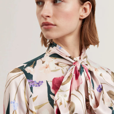 Women's LEEYAA-Floral Printed Tie Front Blouse