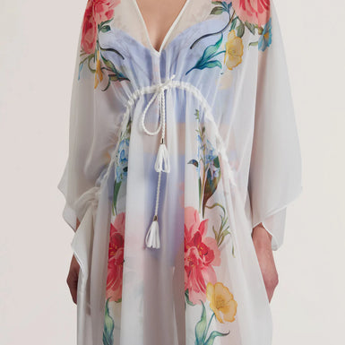 Womens LUUSAA-Plunge Floral Printed Maxi Cover Up White