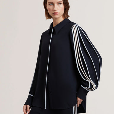 Women's MIRITI-Piping Detail Long Sleeve Shirt Navy