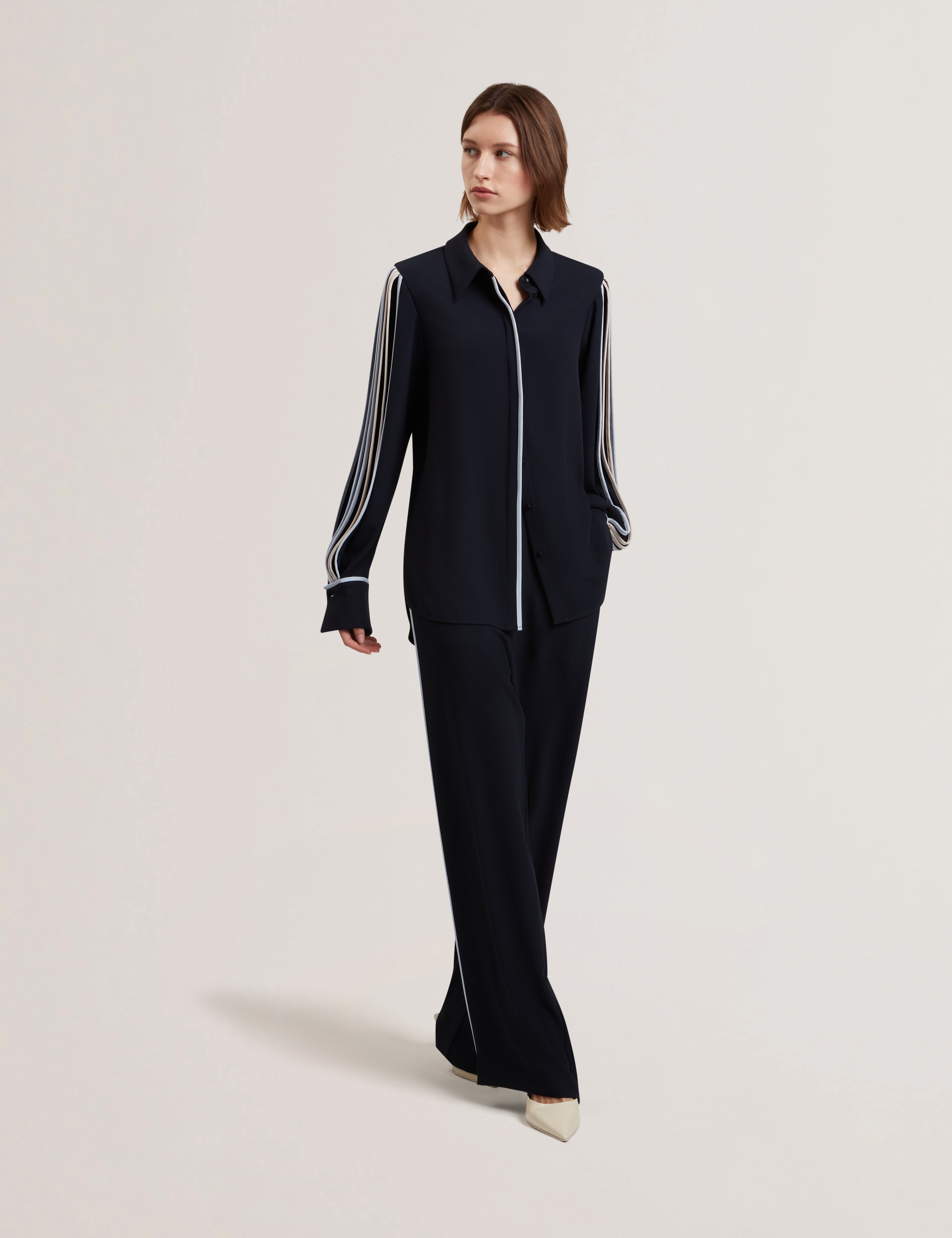 Women's MIRITI-Piping Detail Long Sleeve Shirt Navy