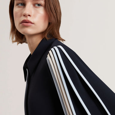 Women's MIRITI-Piping Detail Long Sleeve Shirt Navy