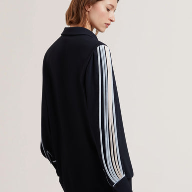 Women's MIRITI-Piping Detail Long Sleeve Shirt Navy