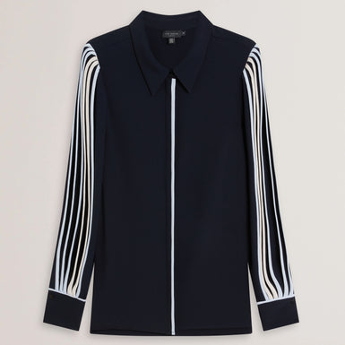 Women's MIRITI-Piping Detail Long Sleeve Shirt Navy