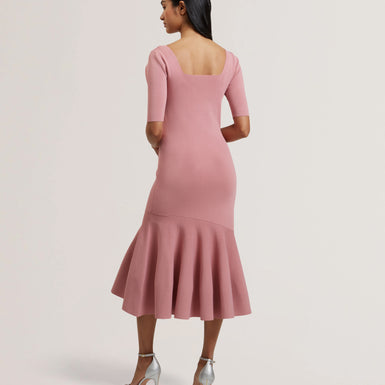 Women's MIYHAA-Knitted Flippy Skirt Sleeveless Midi Dress Mid-Pink