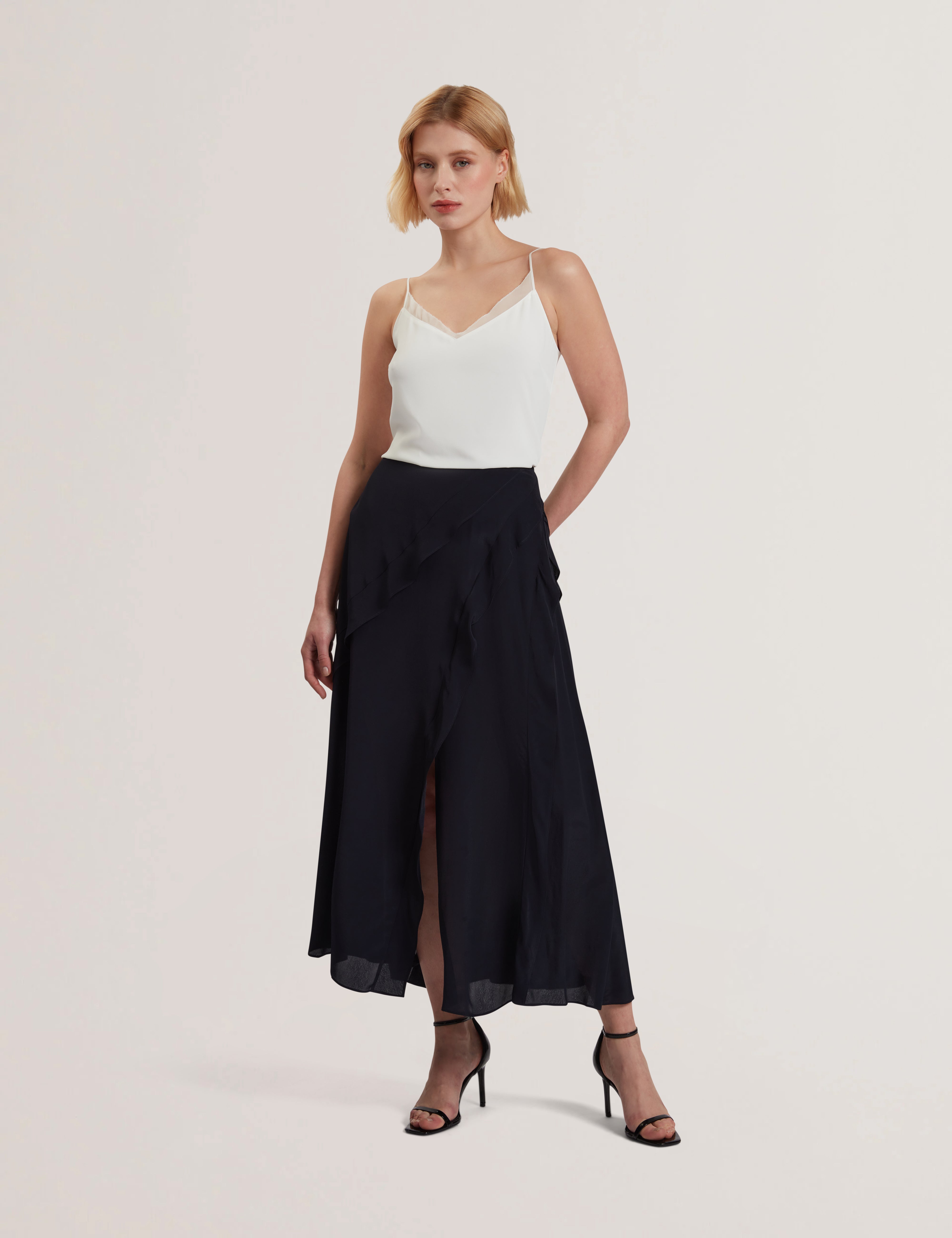 Women's OLWANI-Frill Detail Midi Skirt Navy