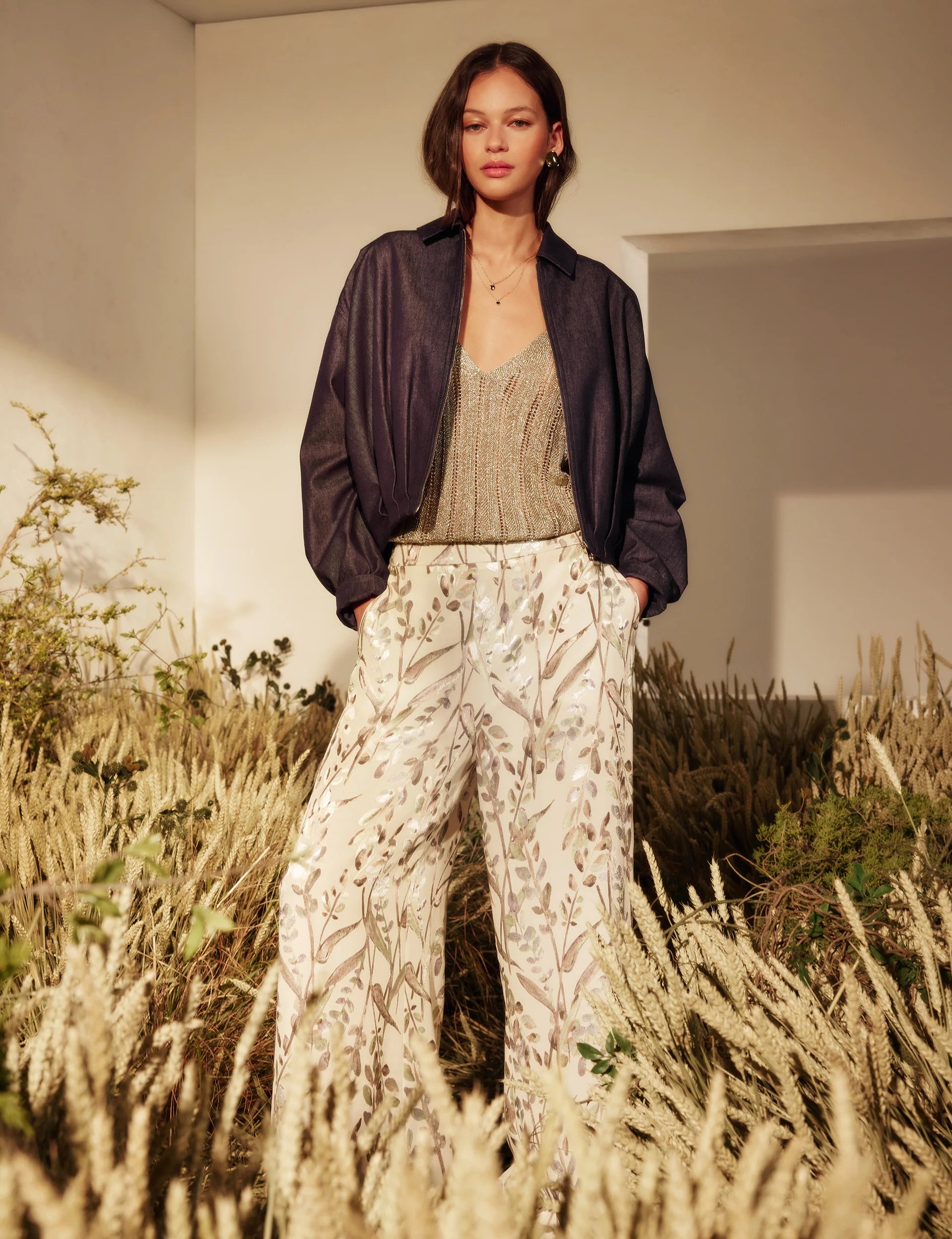 SUSSKI: Viscose Jacquard Wide Leg Trouser