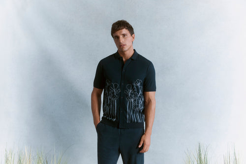 ACTTON: Ss Floral Embroidered Button Through Polo