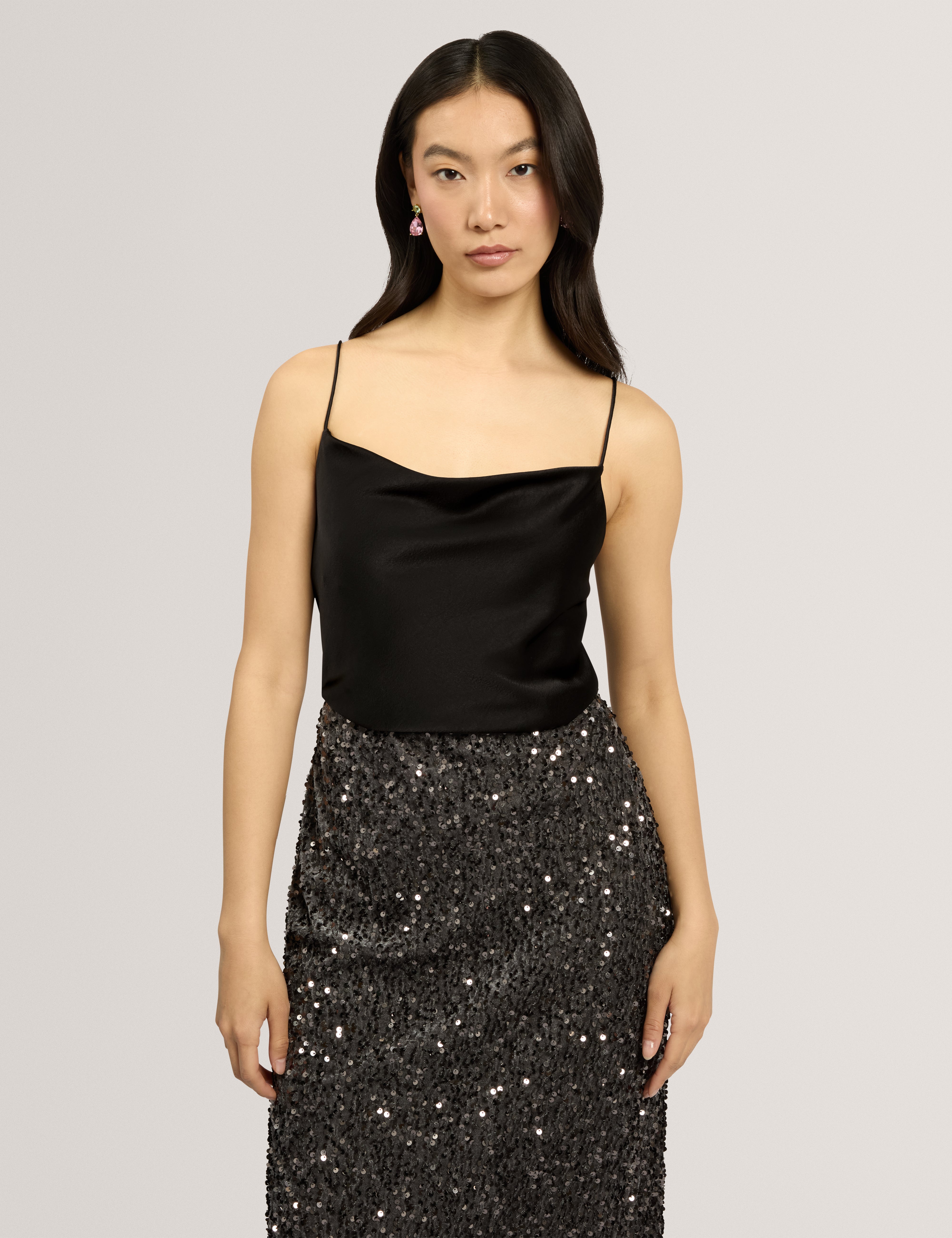 KITI: Satin Cowl Neck Cami Top