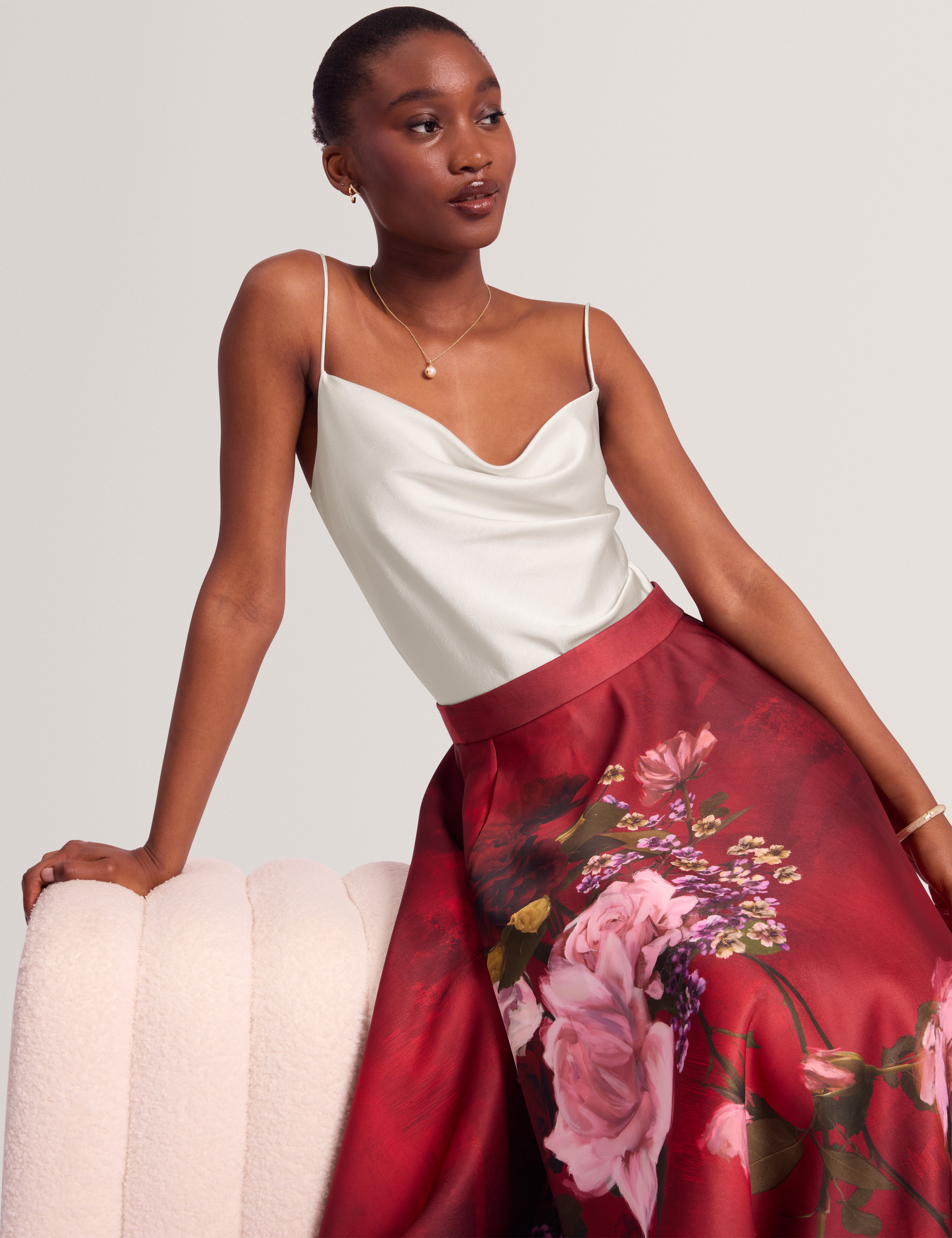 KITI: Satin Cowl Neck Cami Top