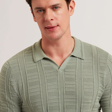 Men's RUZZA-SS Open Neck Textured Polo Green