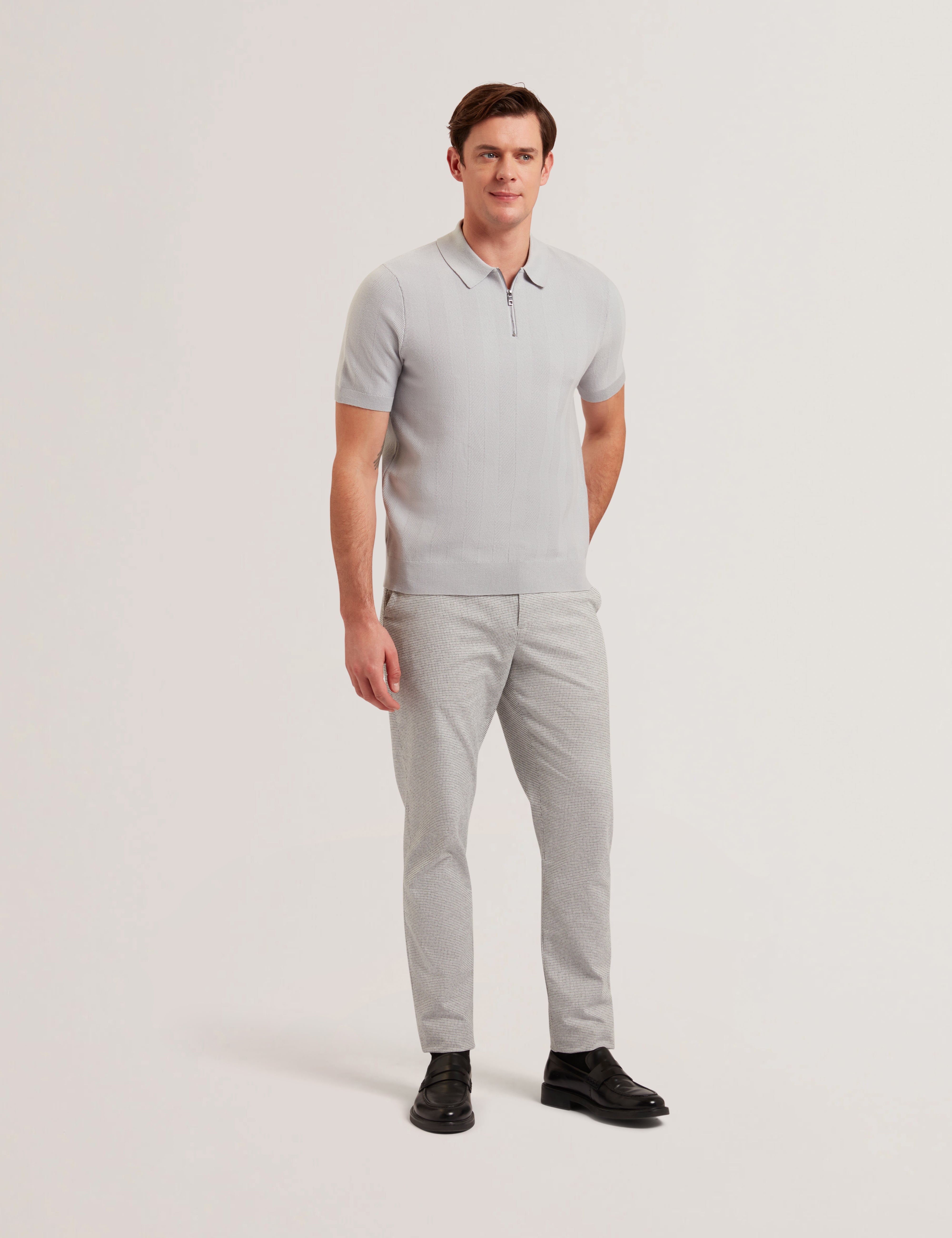 Mens FOURD-SS Herringbone Stitch Zip Polo