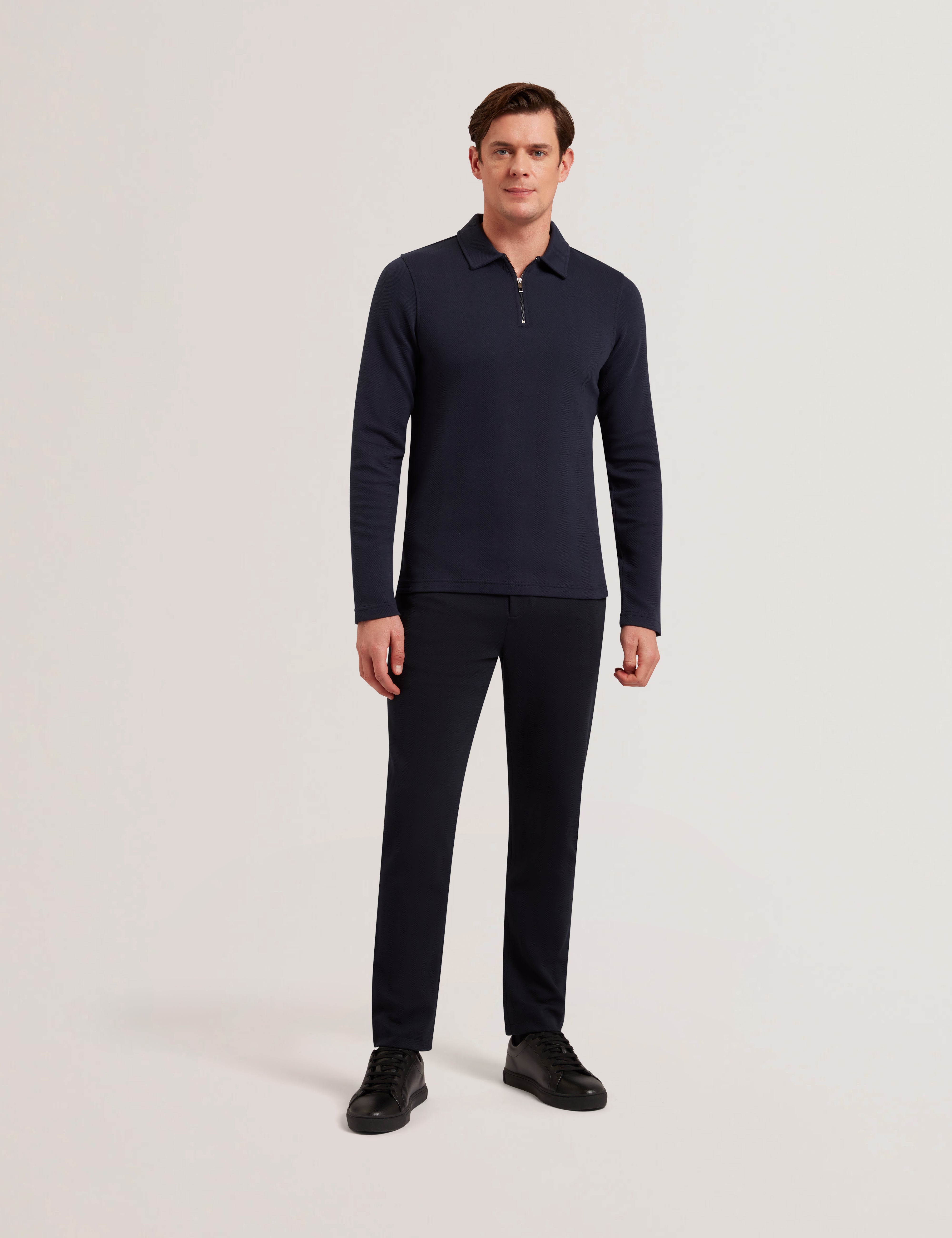 Men's KALEND-LS Zip Herringbone Polo Navy