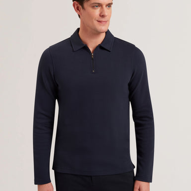 Men's KALEND-LS Zip Herringbone Polo Navy