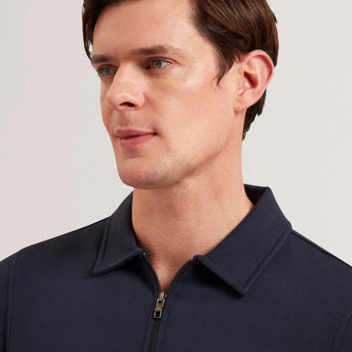 Men's KALEND-LS Zip Herringbone Polo Navy