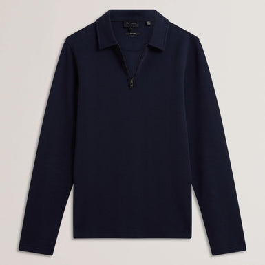 Men's KALEND-LS Zip Herringbone Polo Navy