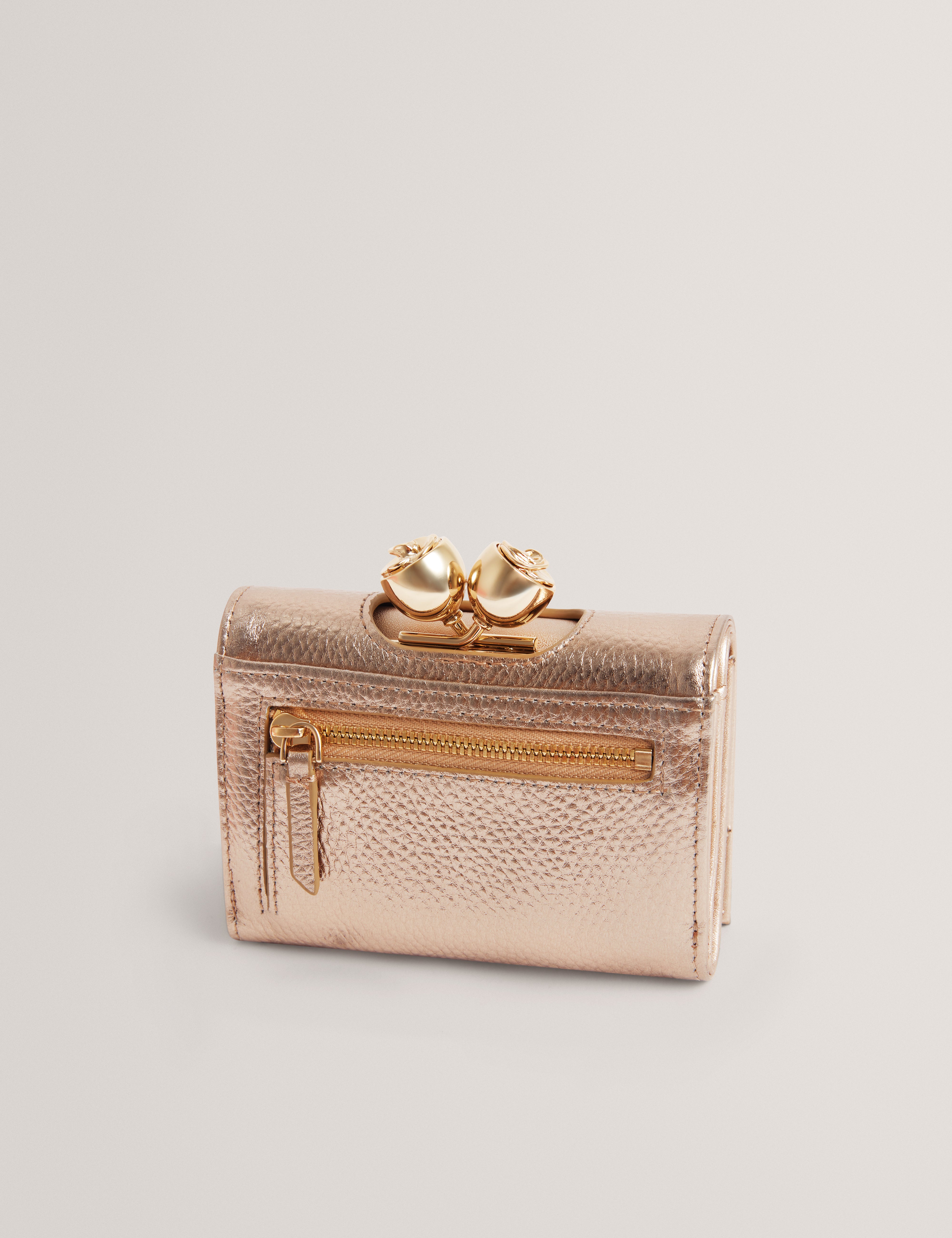 ROOSA: Rose Detail Leather Small Bobble Purse
