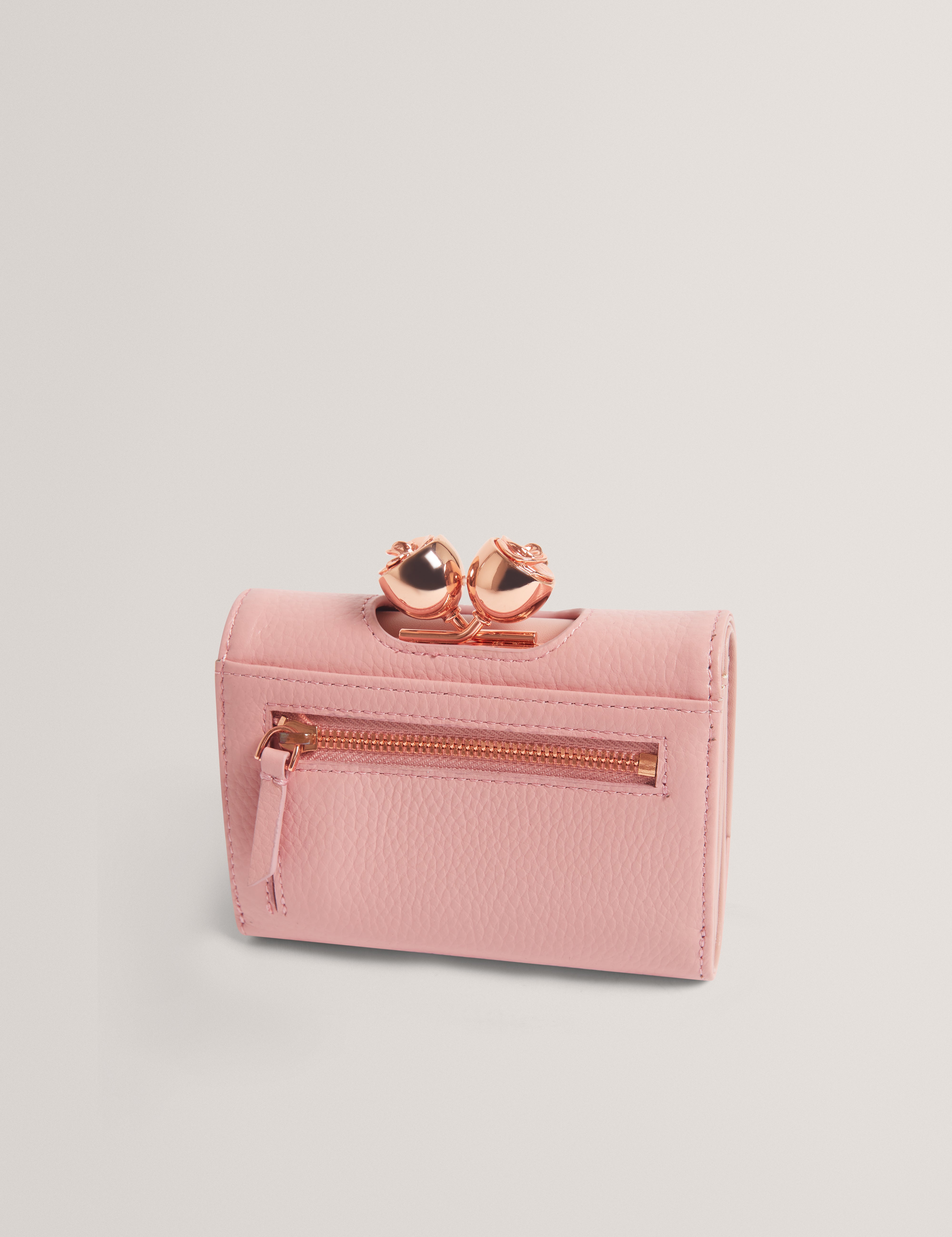 ROOSA: Rose Detail Leather Small Bobble Purse
