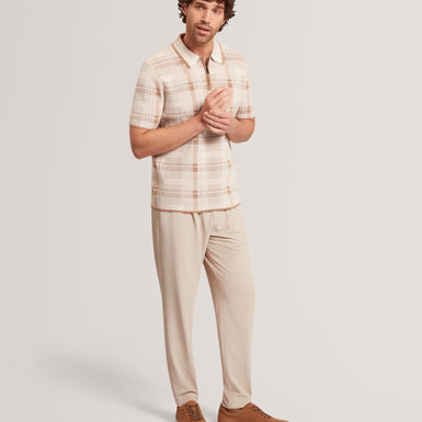 HALPIRT: Ss Check Stitch Zip Neck Polo