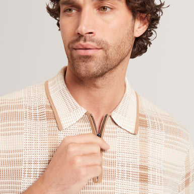 HALPIRT: Ss Check Stitch Zip Neck Polo